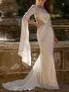 Trumpet/Mermaid One Shoulder Satin Sweep Train Wedding Dress With Ruched #Milly00027430