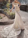 Trumpet/Mermaid One Shoulder Satin Court Train Wedding Dress With Beading #Milly00027435