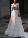 Ball Gown/Princess V-neck Glitter Tulle Court Train Wedding Dress With Appliques Lace #Milly00027447