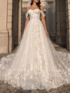 Ball Gown/Princess Off-the-shoulder Lace Tulle Cathedral Train Wedding Dress With Appliques Lace #Milly00027453