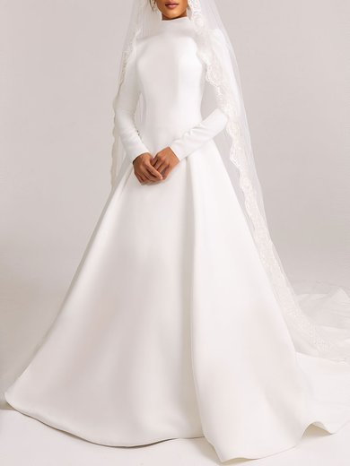 Ball Gown/Princess High Neck Satin Chapel Train Wedding Dress #Milly00027455