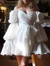 A-line Off-the-shoulder Satin Short/Mini Wedding Dress #Milly00027467