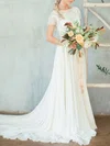 A-line Illusion Lace Chiffon Court Train Wedding Dress #Milly00027490