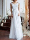 A-line Scoop Neck Tulle Sweep Train Wedding Dress With Appliques Lace #Milly00027494