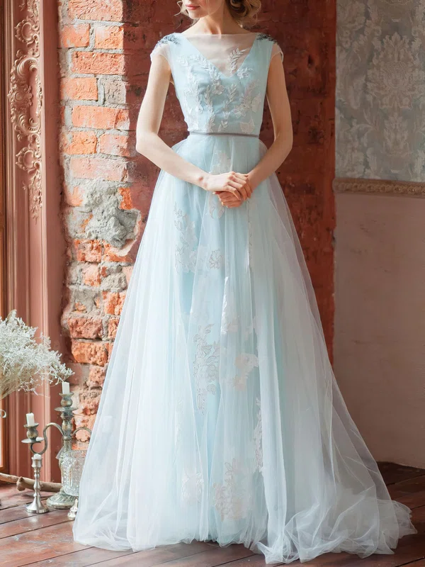 Ball Gown/Princess Illusion Tulle Sweep Train Wedding Dress With Appliques Lace #Milly00027495