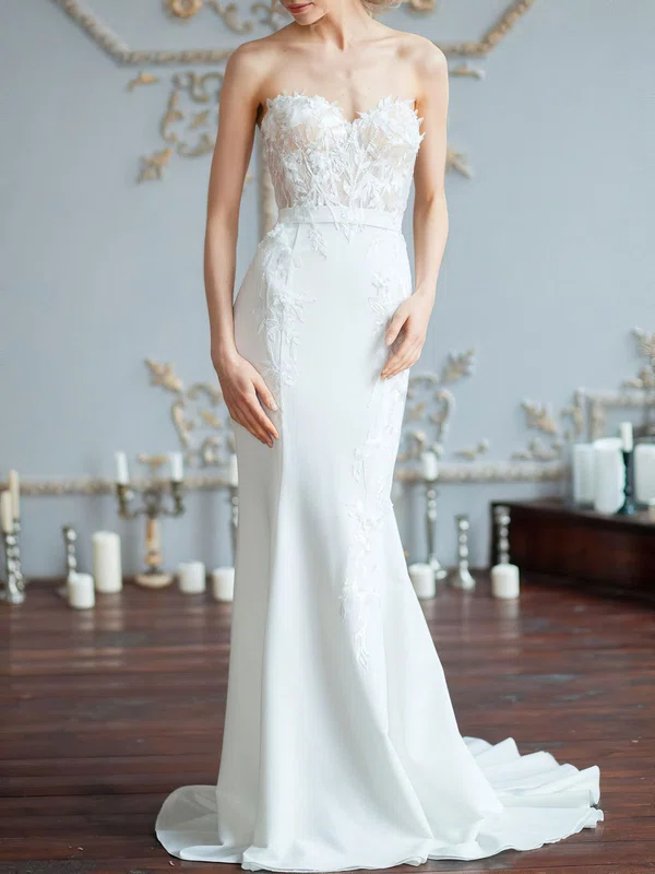 Trumpet/Mermaid Sweetheart Stretch Crepe Sweep Train Wedding Dress With Appliques Lace #Milly00027497