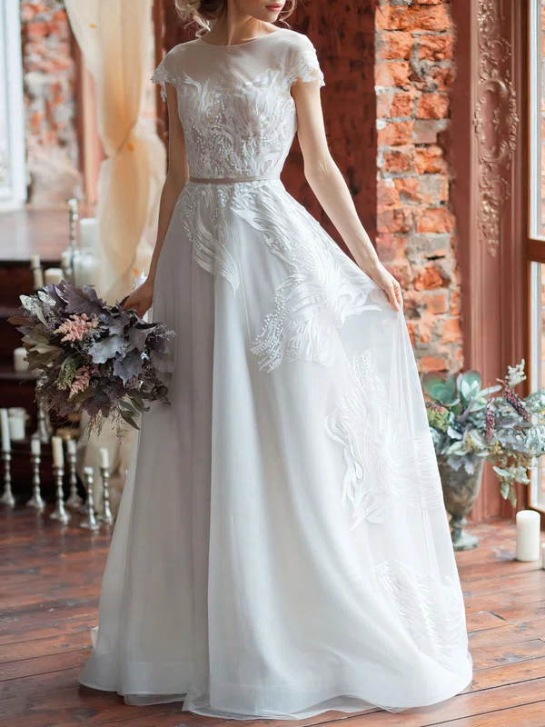 Ball Gown/Princess Illusion Organza Sweep Train Wedding Dress With Appliques Lace #Milly00027498