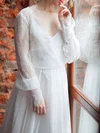 A-line V-neck Lace Chiffon Sweep Train Wedding Dress #Milly00027499