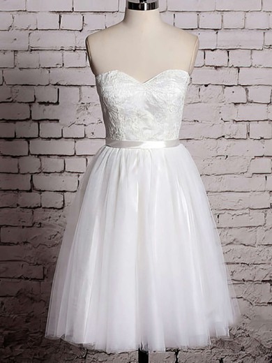 Beautiful White Lace Tulle Sashes / Ribbons Knee-length Sweetheart Wedding Dress #00020533