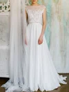 A-line Illusion Chiffon Sweep Train Wedding Dress #Milly00027510