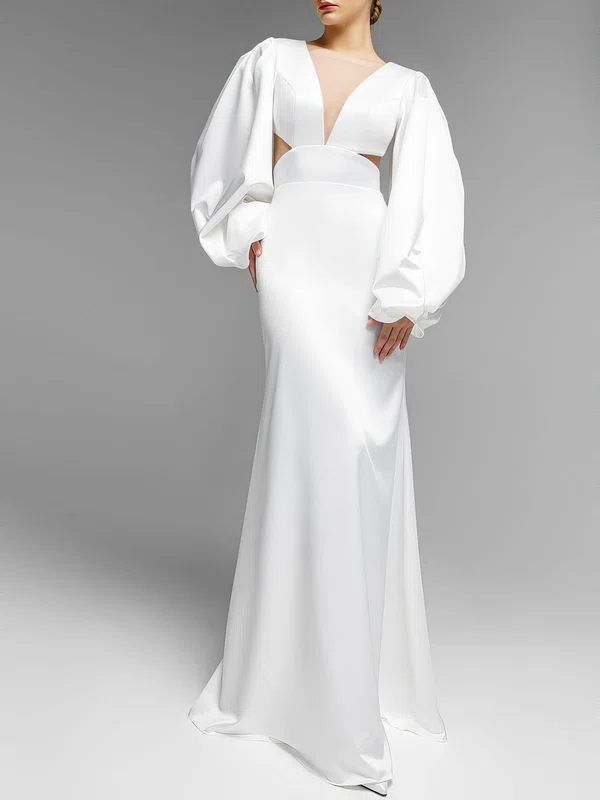 Sheath/Column Illusion Satin Floor-length Wedding Dress #Milly00027517