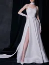 Ball Gown/Princess Square Neckline Satin Floor-length Wedding Dress With Split Front #Milly00027518