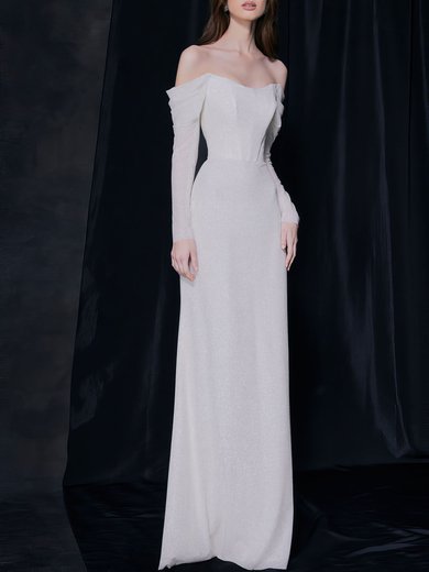 Sheath/Column Off-the-shoulder Glitter Floor-length Wedding Dress #Milly00027519