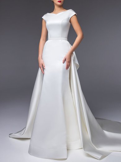 Ball Gown/Princess V-neck Satin Watteau Train Wedding Dress #Milly00027522