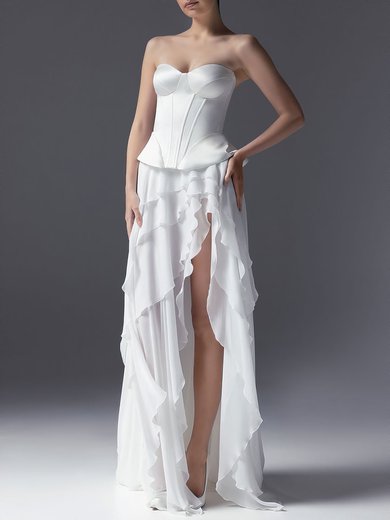 A-line Sweetheart Chiffon Sweep Train Wedding Dress With Split Front #Milly00027528