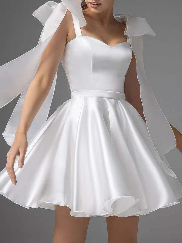 Ball Gown/Princess Sweetheart Satin Short/Mini Wedding Dress With Bow #Milly00027529