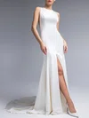 Trumpet/Mermaid Scoop Neck Satin Sweep Train Wedding Dress With Split Front #Milly00027532