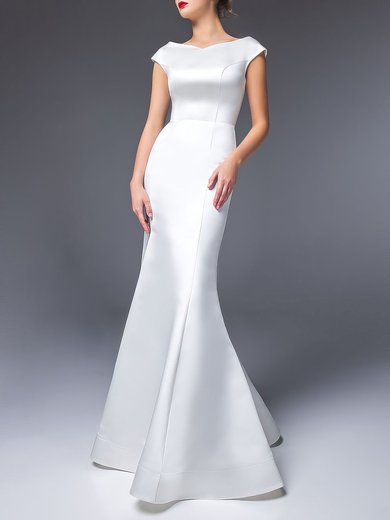 Trumpet/Mermaid V-neck Satin Floor-length Wedding Dress #Milly00027535