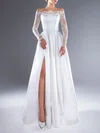 Ball Gown/Princess Off-the-shoulder Satin Floor-length Wedding Dress With Split Front #Milly00027540