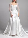 Sheath/Column Sweetheart Lace Satin Watteau Train Wedding Dress #Milly00027545