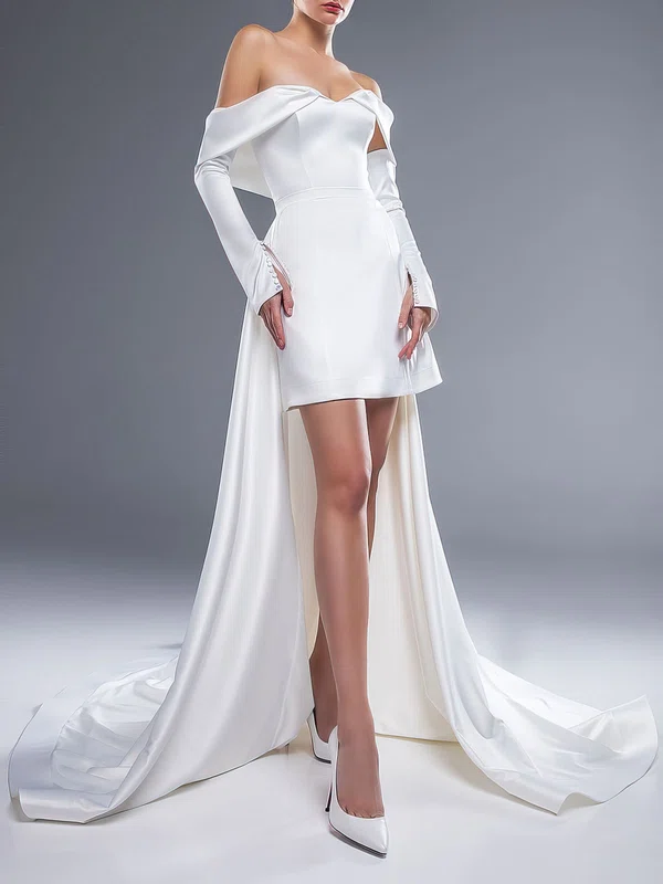 Sheath/Column Off-the-shoulder Satin Watteau Train Wedding Dress #Milly00027547