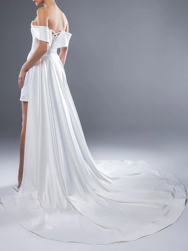 Sheath/Column Off-the-shoulder Satin Watteau Train Wedding Dress #Milly00027548