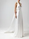 Sheath/Column V-neck Satin Sweep Train Wedding Dress With Ruched #Milly00027552