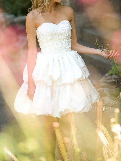 Ball Gown Sweetheart Ivory Satin Pick-Ups Pretty Short/Mini Wedding Dresses #00020538