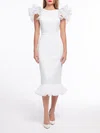 Sheath/Column Scoop Neck Stretch Crepe Tea-length Wedding Dress #Milly00027560