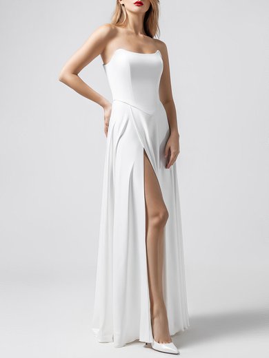 A-line Straight Satin Floor-length Wedding Dress With Split Front #Milly00027565