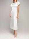 Sheath/Column Scoop Neck Satin Tea-length Wedding Dress #Milly00027566