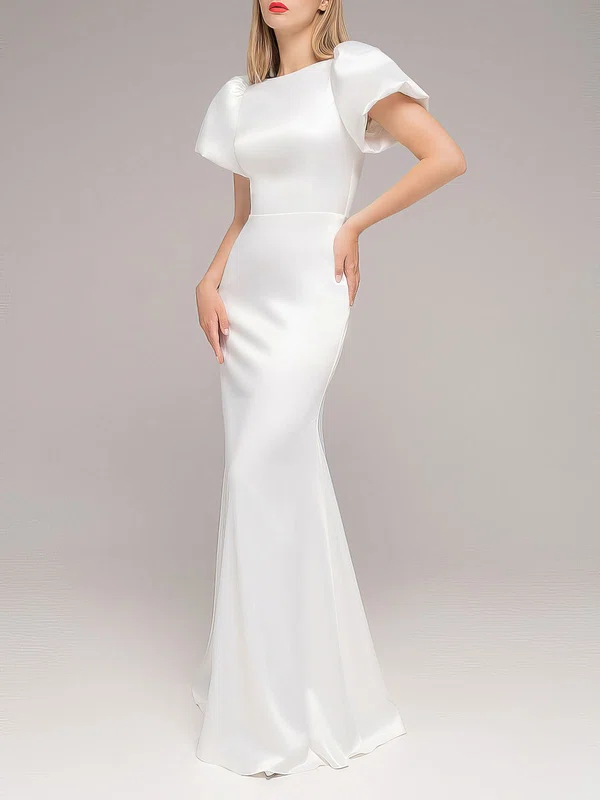 Trumpet/Mermaid Scoop Neck Satin Floor-length Wedding Dress #Milly00027567