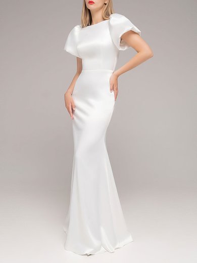 Trumpet/Mermaid Scoop Neck Satin Floor-length Wedding Dress #Milly00027567