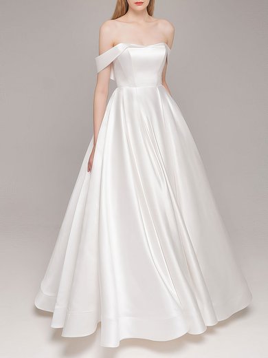 Ball Gown/Princess Off-the-shoulder Satin Floor-length Wedding Dress #Milly00027571