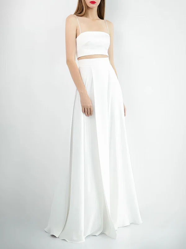 A-line Square Neckline Satin Floor-length Wedding Dress With Split Front #Milly00027573