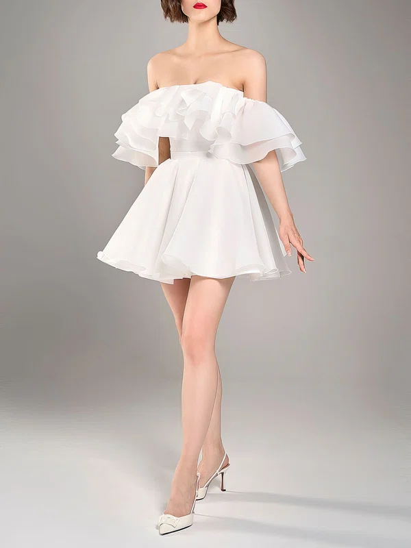 Ball Gown/Princess Off-the-shoulder Chiffon Short/Mini Wedding Dress With Ruffles #Milly00027577