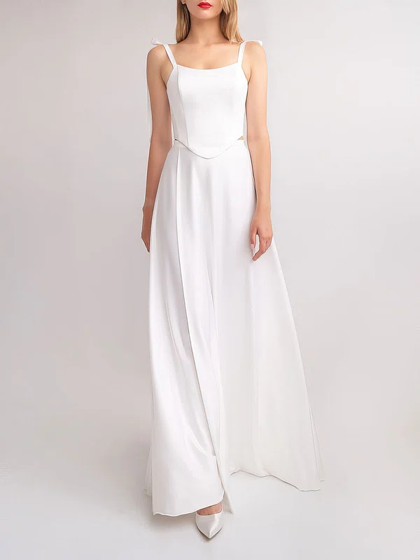 A-line Square Neckline Satin Floor-length Wedding Dress #Milly00027582