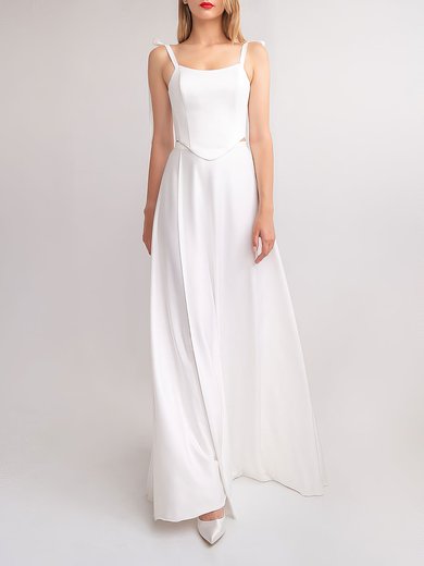 A-line Square Neckline Satin Floor-length Wedding Dress #Milly00027582