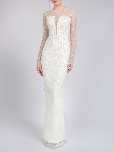 Sheath/Column Illusion Lace Satin Floor-length Wedding Dress With Split Back #Milly00027584