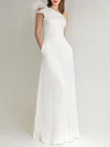 Sheath/Column One Shoulder Stretch Crepe Floor-length Wedding Dress With Ruffles #Milly00027599