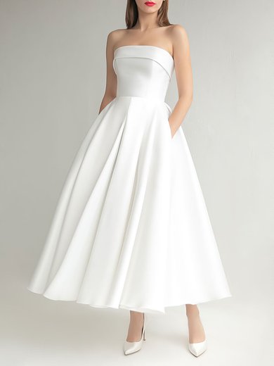 Ball Gown/Princess Straight Satin Tea-length Wedding Dress #Milly00027609