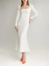 Sheath/Column Square Neckline Stretch Crepe Tea-length Wedding Dress #Milly00027617