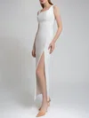 Sheath/Column Square Neckline Stretch Crepe Ankle-length Wedding Dress With Split Front #Milly00027623