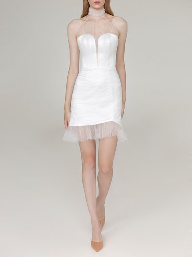 Sheath/Column High Neck Glitter Short/Mini Wedding Dress #Milly00027626