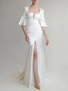 Trumpet/Mermaid V-neck Satin Sweep Train Wedding Dress With Split Front #Milly00027628