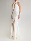 Trumpet/Mermaid Halter Satin Floor-length Wedding Dress With Ruched #Milly00027632