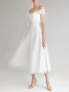 A-line Off-the-shoulder Tulle Tea-length Wedding Dress #Milly00027635