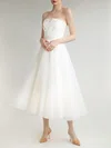 Ball Gown/Princess Straight Satin Tea-length Wedding Dress #Milly00027637