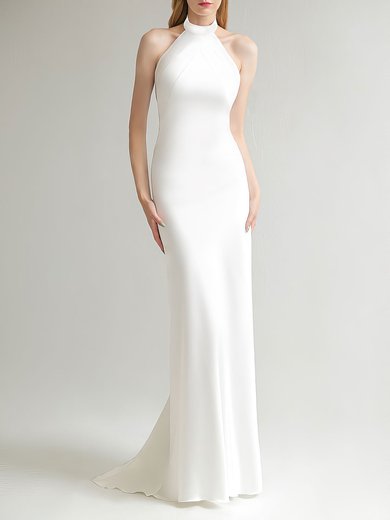 Sheath/Column Halter Satin Floor-length Wedding Dress #Milly00027638