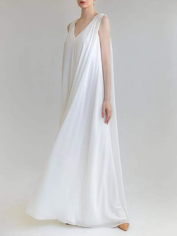 Sheath/Column V-neck Chiffon Floor-length Wedding Dress #Milly00027639